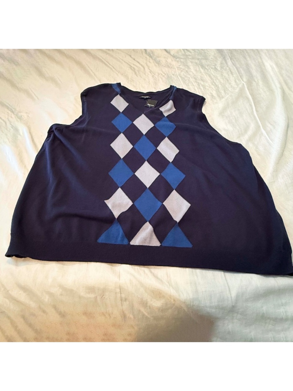 VEST, KNIT, NAVY BLUE WITH ROYAL BLUE & GREY, SIZE 4XL, PULLOVER, IN BAG, TAG ON